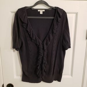 SOLD! Dressbarn Dark Gray Charcoal Short Sleeve Women's Ruffle Cardigan